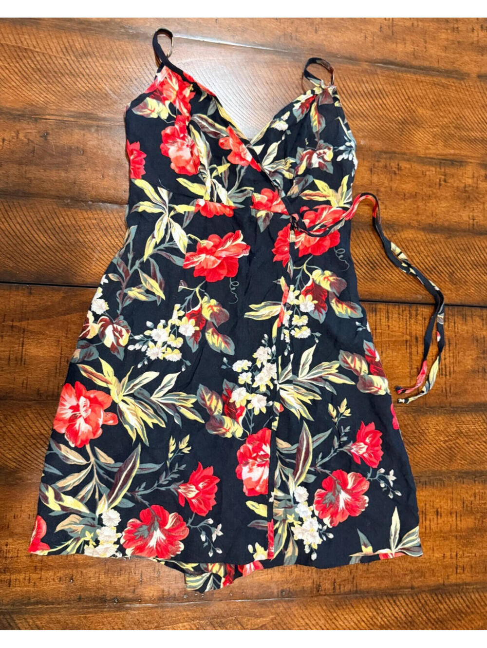 Blondie and Me  Vintage "Paper Tag"  Made in USA  Black Floral Wrap Romper - XS